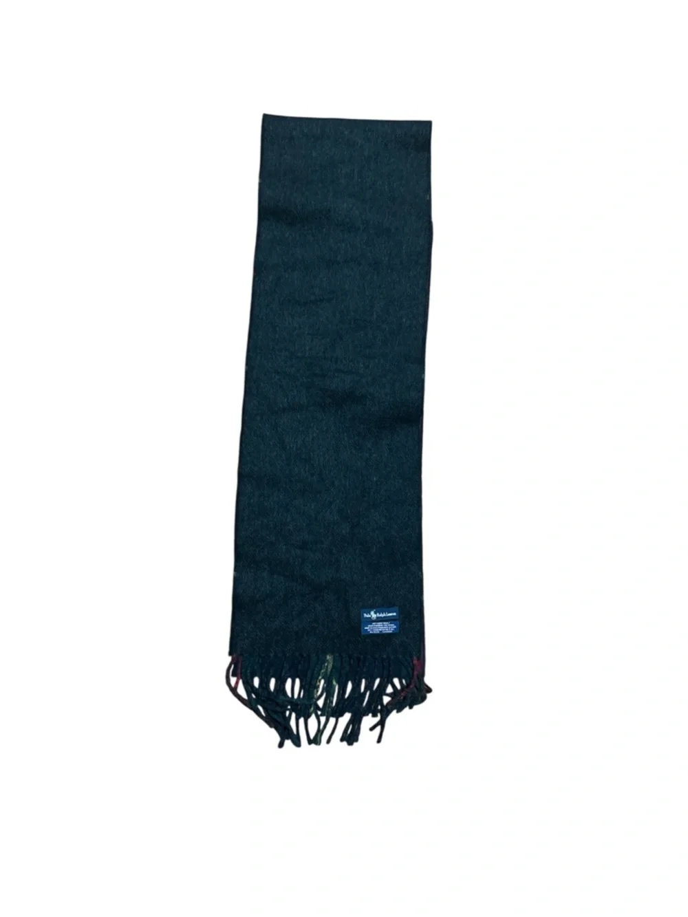 Polo Ralph Lauren Reversible Lambswool Blend Plaid Scarf Green Grey Fringe